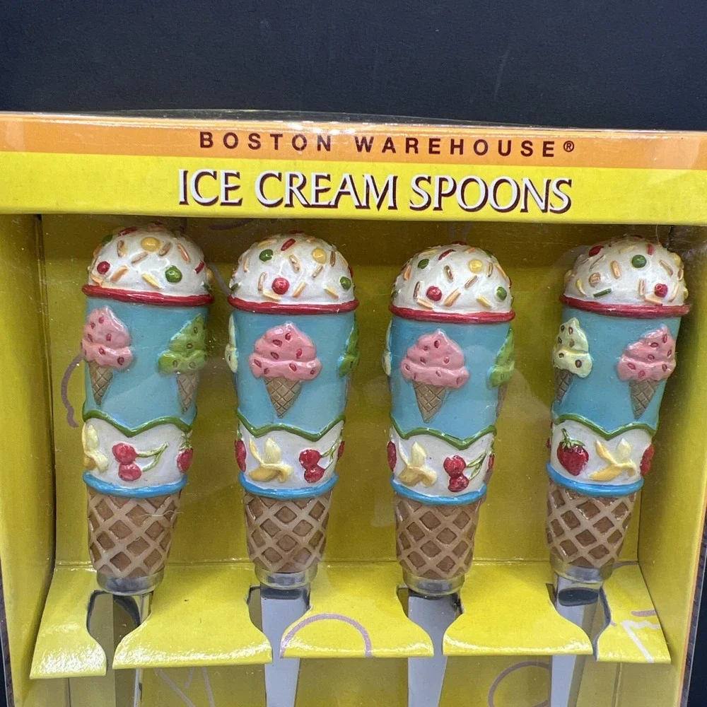Vintage 1998 Boston Warehouse Lillian Vernon Ice Cream Spoons Set 4 NIB 78140